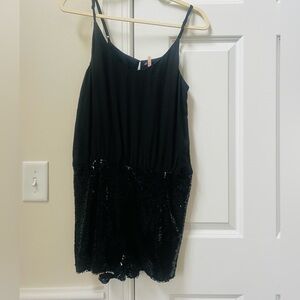 Beautiful black romper with sequined bottom and open back sz sm by Sweewe Paris